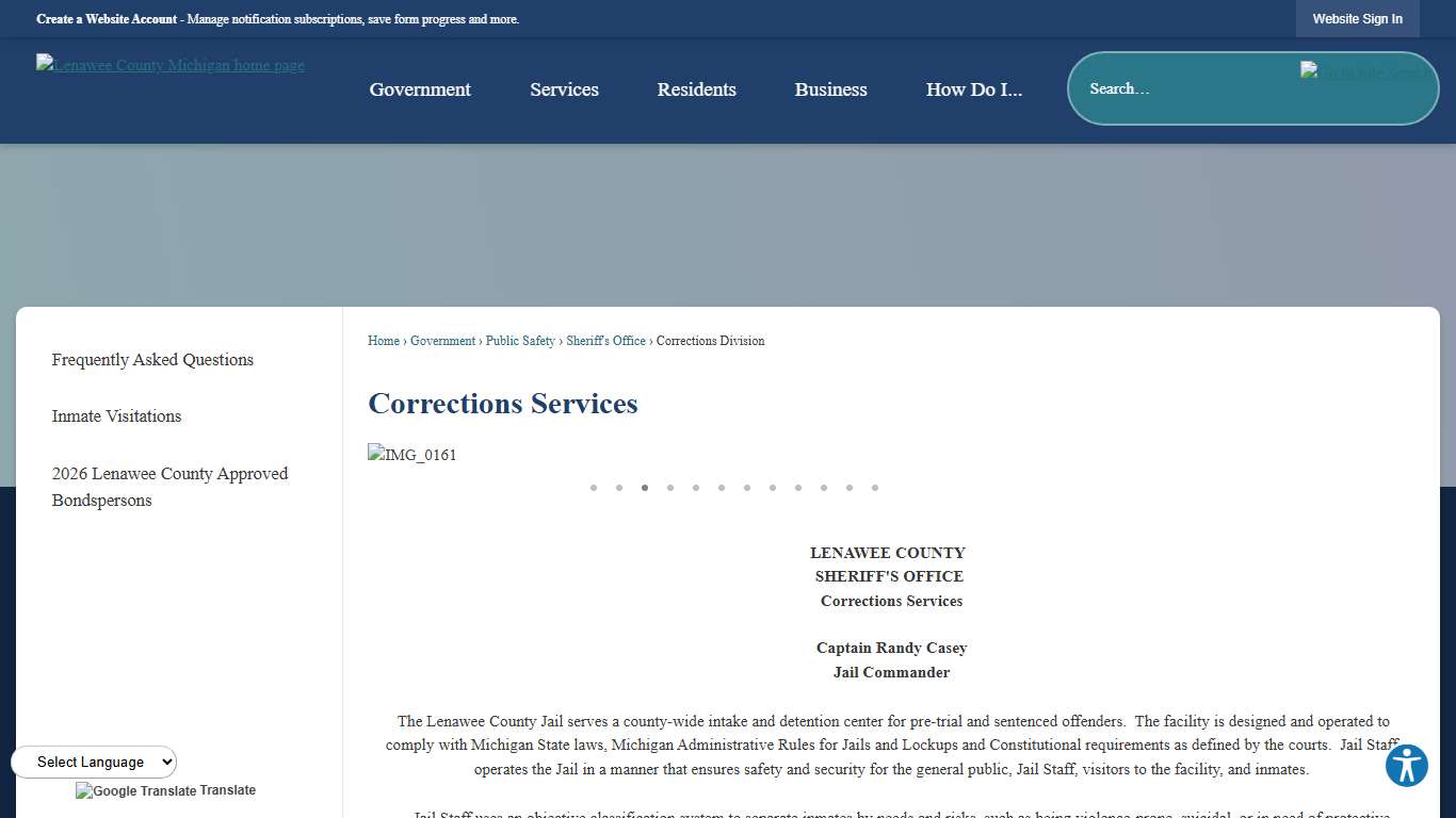 Corrections Services Lenawee County, MI
